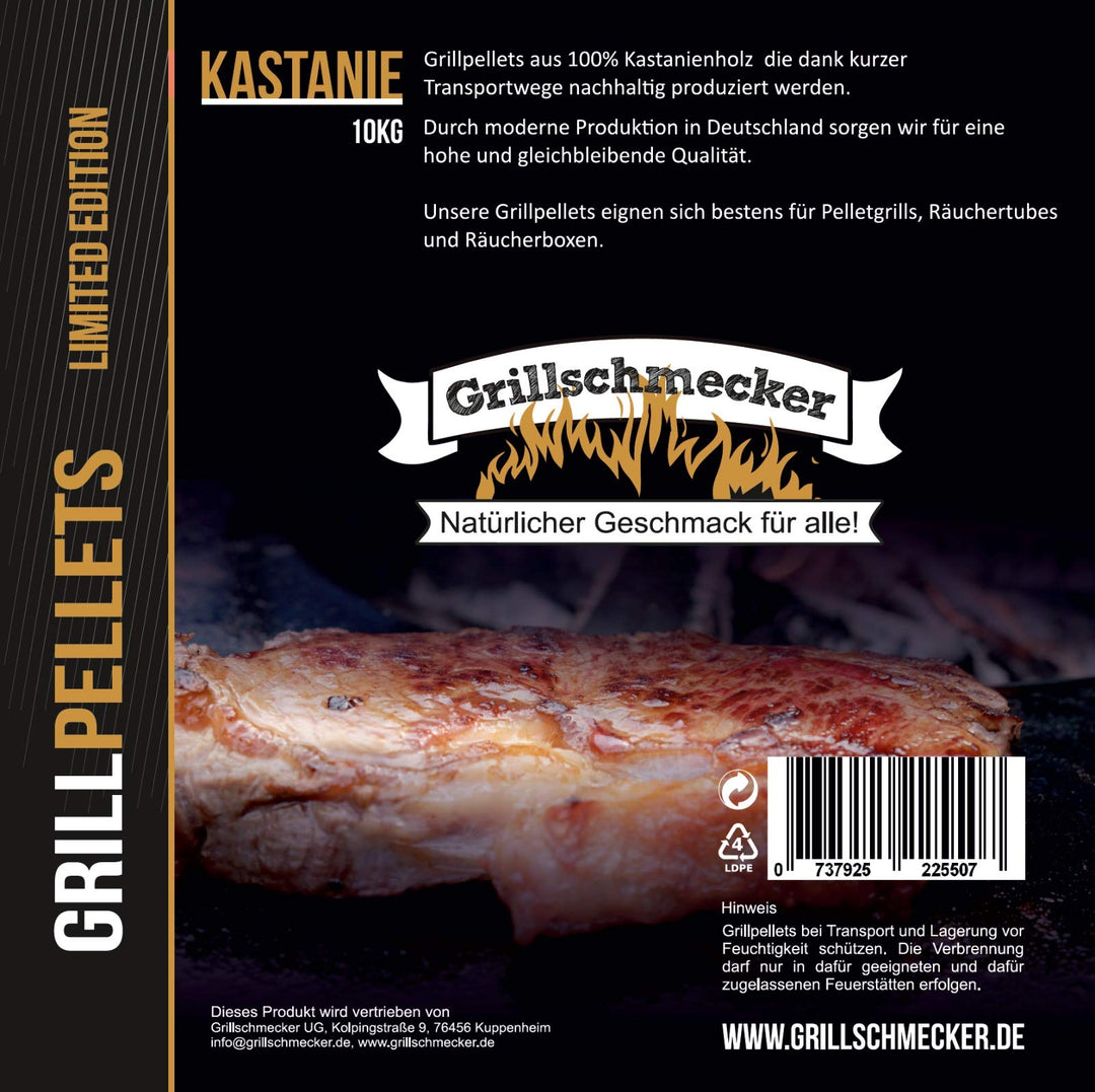 Grillpellets Kastanie 10kg - Holzpellets aus 100% Kastanienholz für Pelletsgrill, Räucherboxen und S