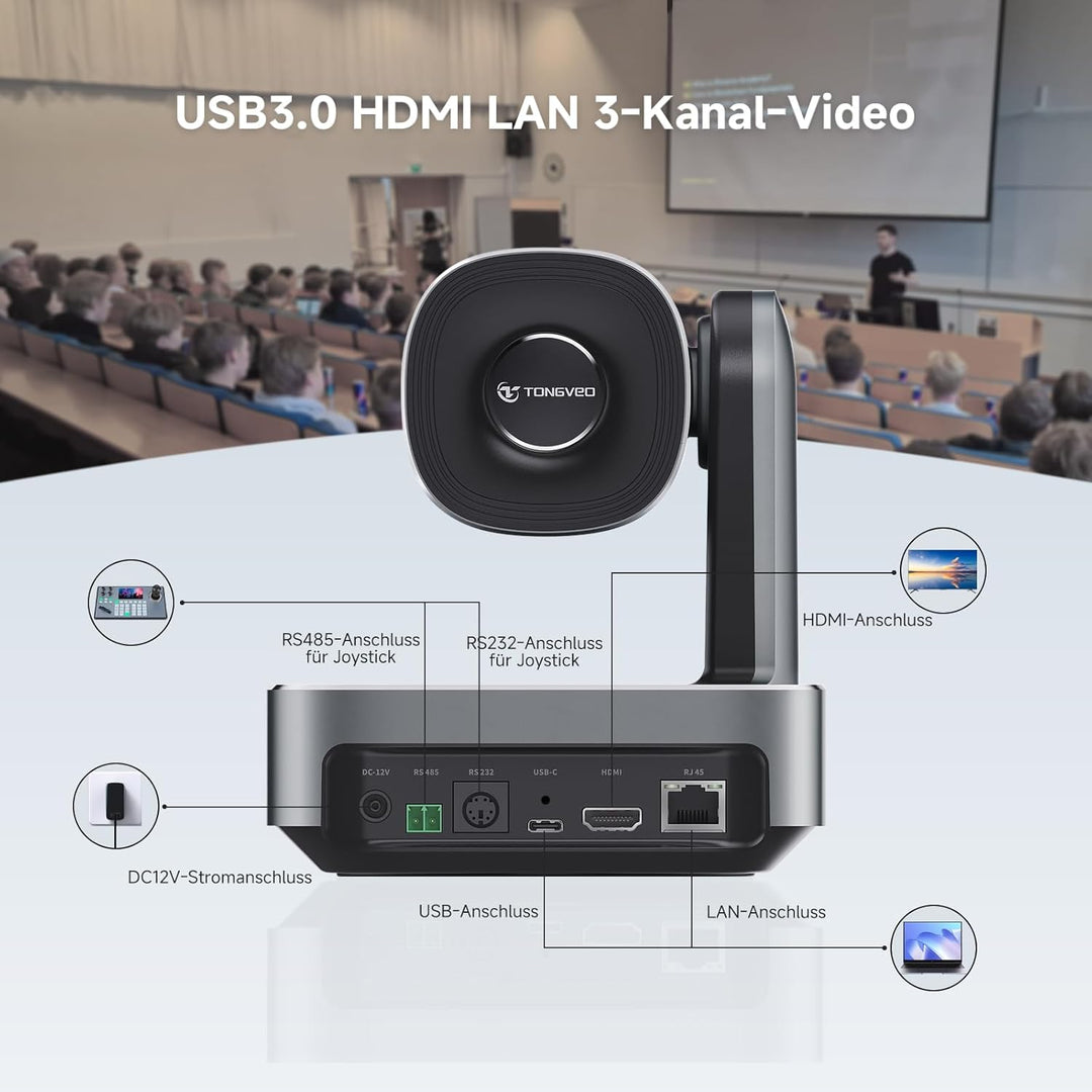 PTZ-Kamera mit 20-Fach optischem Zoom,TONVEO USB HDMI LAN IP Live-Streaming-Kamera,1080P 60fps Video
