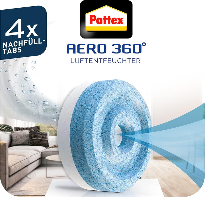 Pattex AERO 360° Neutral Tabs Nachfüllpack (4er-Pack), reduzieren Feuchtigkeit und schlechte Gerüche