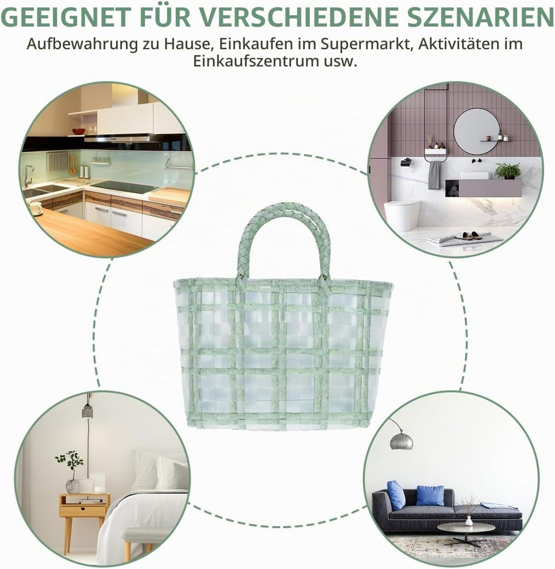BESTonZON Korb Tasche Geflochten Mit Henkel Transparenter Jelly Bag Einkaufskorb 30X1X30Cm Leichte H