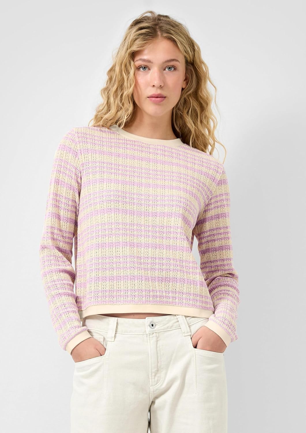 QS Damen Longsleeve mit Ajourmuster T-Shirt Langarm mit Ajourmuster XS 41g0_rosa, XS 41g0_rosa