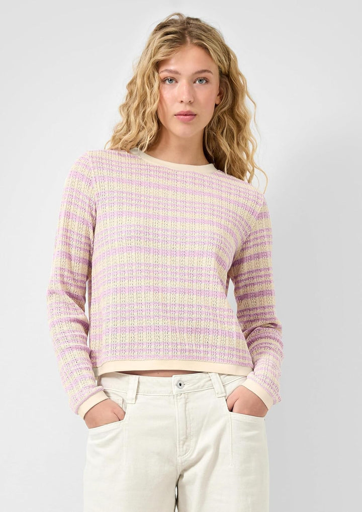 QS Damen Longsleeve mit Ajourmuster T-Shirt Langarm mit Ajourmuster XS 41g0_rosa, XS 41g0_rosa