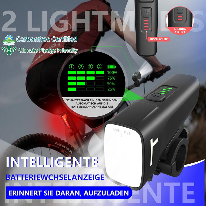 Fahrradlicht Set,StVZO Zertifizierte Fahrradbeleuchtung,USB Typ C Aufladung Fahrrad Lichter Led Set,