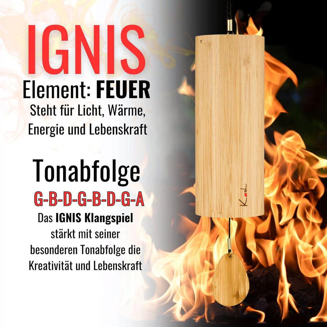 Koshi Klangspiel aus Bambusfurnier Ignis Feuer | Windspiel mit Geschenkverpackung | Geschenkbox | Ve