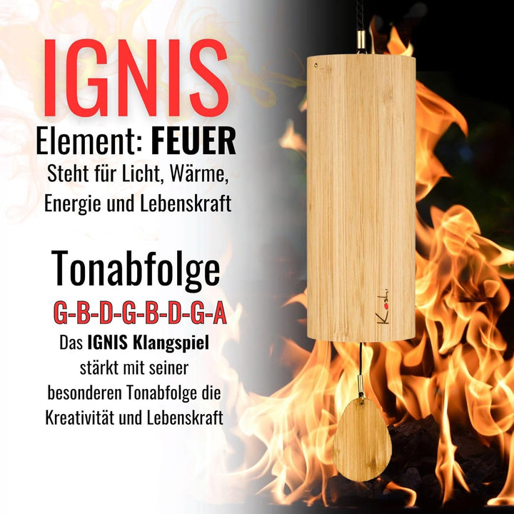 Koshi Klangspiel aus Bambusfurnier Ignis Feuer | Windspiel mit Geschenkverpackung | Geschenkbox | Ve