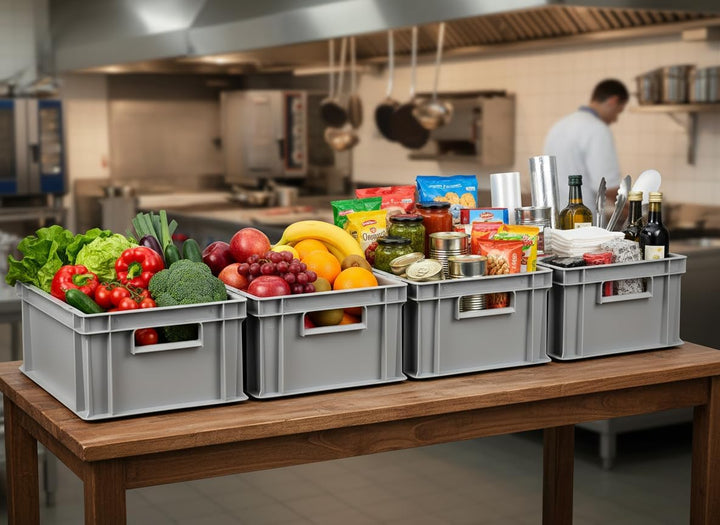 1a-TopStore 4 Stk. Euroboxen EB-417, grau, 40x30x17,5 cm (LxBxH), grau, Volumen: 16,5 Liter, lebensm