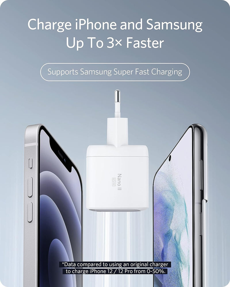 Anker Nano II 65W USB-C Ladegerät Netzteil mit Schnellladeleistung, GaN II Technologie, Kompatibel m