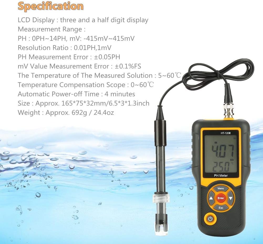 Tragbarer Wasserqualitätstester, Premium pH/mV/Temperaturprüfer, grosses LCD-Display, Wasserqualität