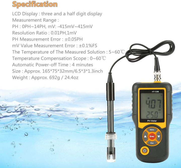 Tragbarer Wasserqualitätstester, Premium pH/mV/Temperaturprüfer, grosses LCD-Display, Wasserqualität