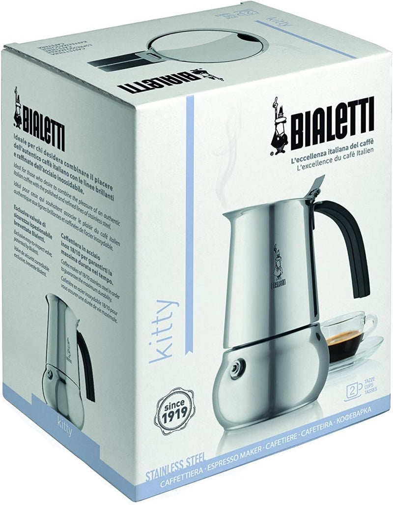 Bialetti Kitty 6 Tassen silber Espressokocher Edelstahl
