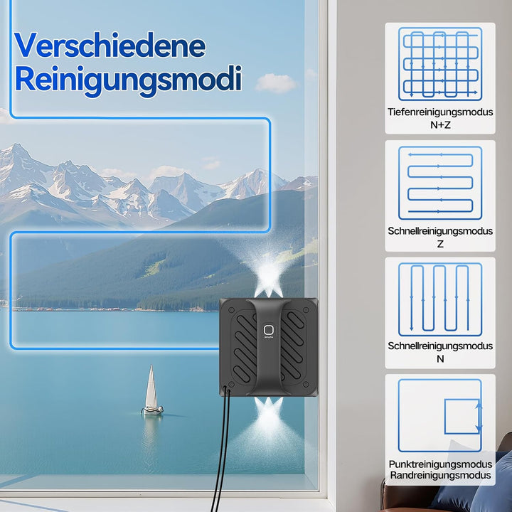Fensterputzroboter mit Umschaltbare Ansagesprache, 8000Pa Automatischer Fensterroboter mit 6 Düse, V