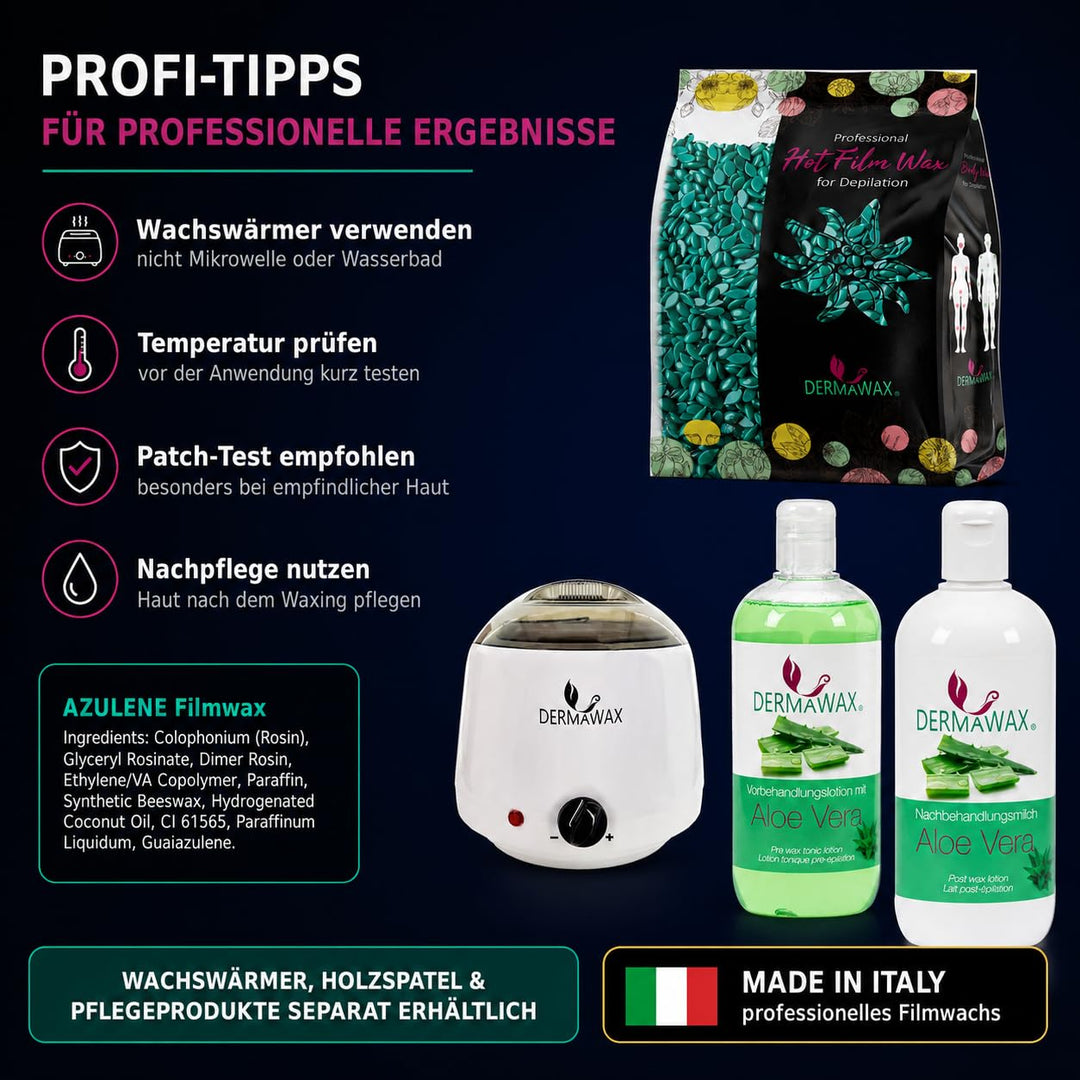 Dermawax Azulen Film Wachs mit Kokosnussöl Heisswachs Hartwachs Waxing Perlen Wachsperlen zur profes