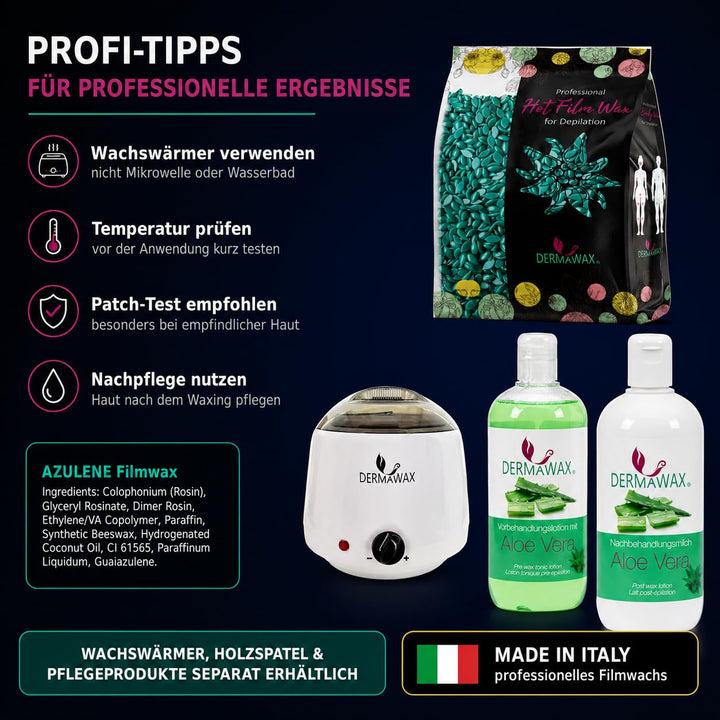 Dermawax Azulen Film Wachs mit Kokosnussöl Heisswachs Hartwachs Waxing Perlen Wachsperlen zur profes