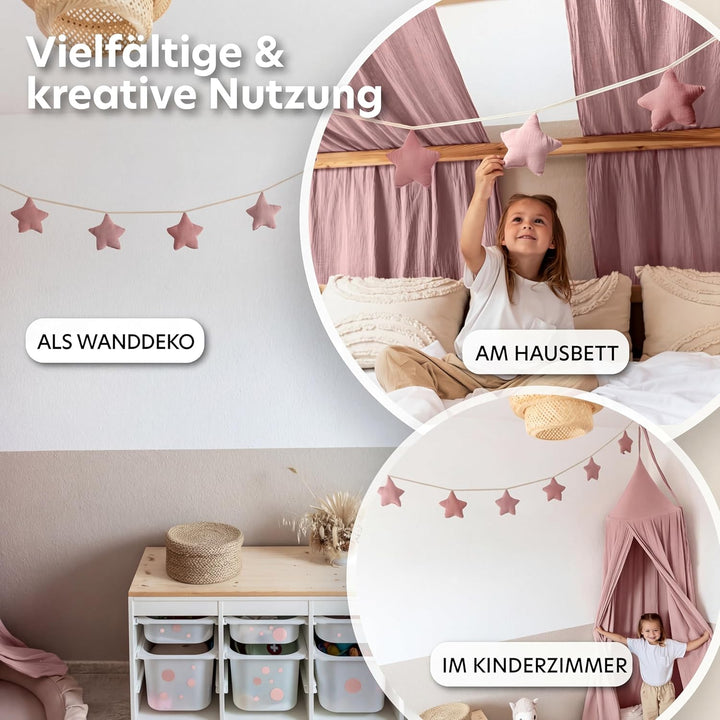 LILIMAUS Sternen Wimpelkette Stoff [in 12 Farben] Wimpelkette Kinderzimmer - 100% Baumwolle Handmade