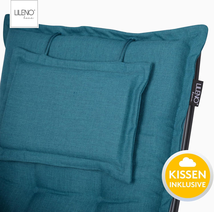 LILENO HOME Gartenstuhl Auflagen als [2er Set - Hochlehner] in Petrol - Bequeme Liegen als Sitzaufla