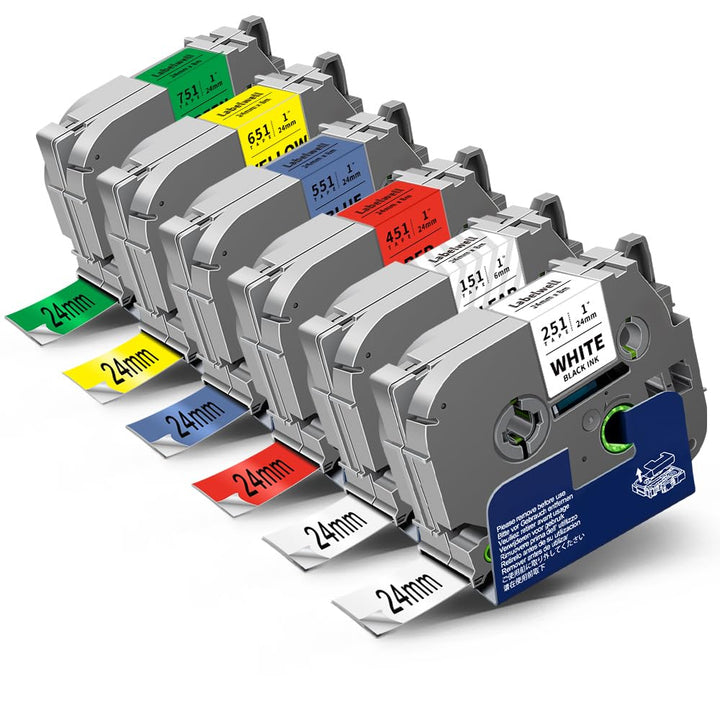 6x Labelwell 24mm kompatibel Schriftband für Brother TZe-251 TZe-151 TZe-451 TZe-551 TZe-651 TZe-751