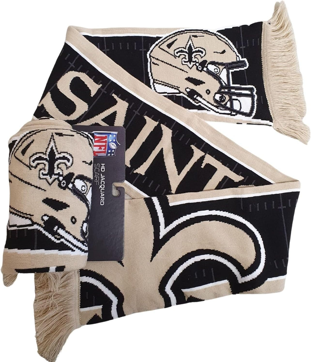 Great Branding NFL Jaquard Schal American Football Teamlogo Helm Fanschal Fransen Scarf-saints-black