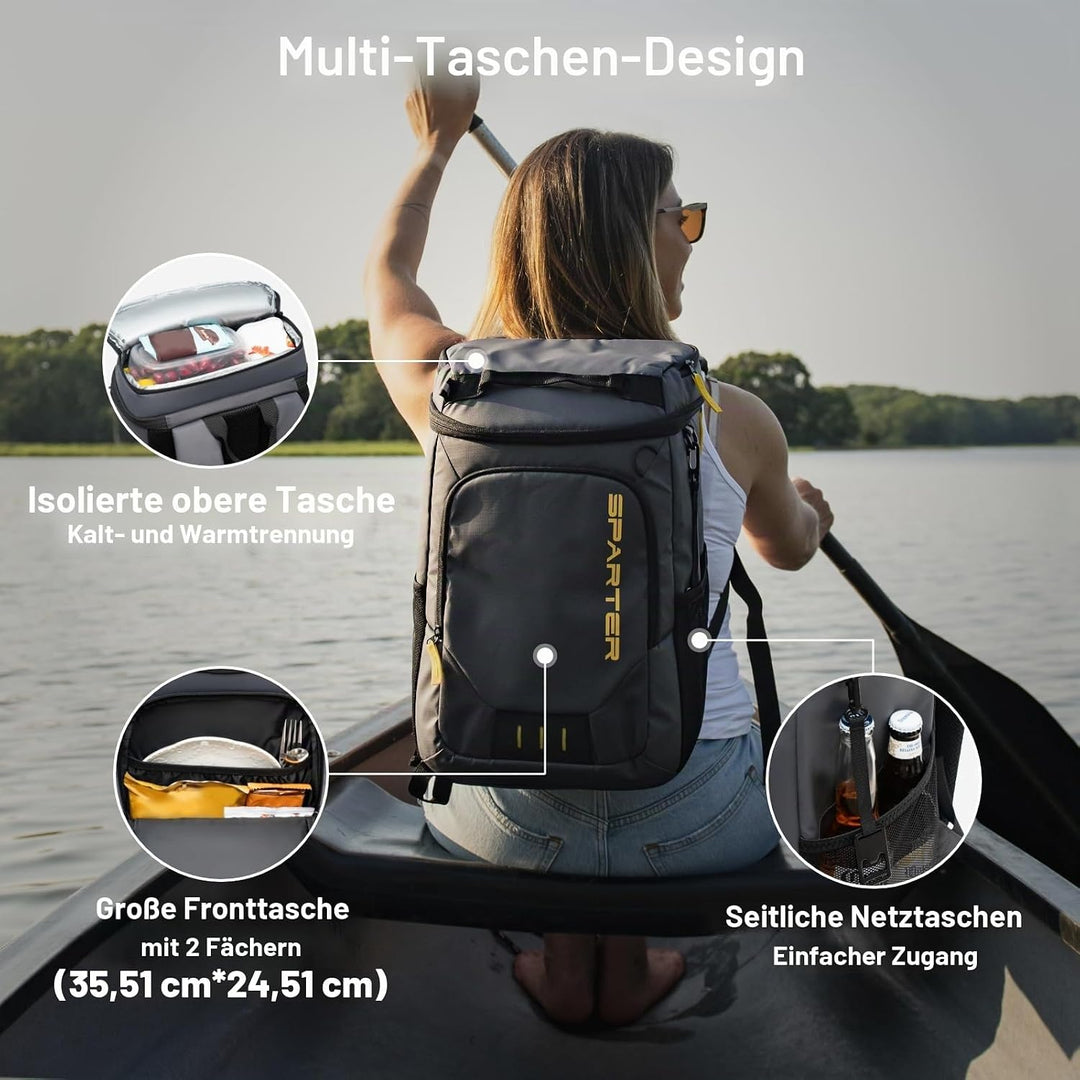 SPARTER Rucksack Kühler Isoliert Auslaufsicher 30/45 Dosen 2 Isolierte Fächer Thermotasche Tragbar L