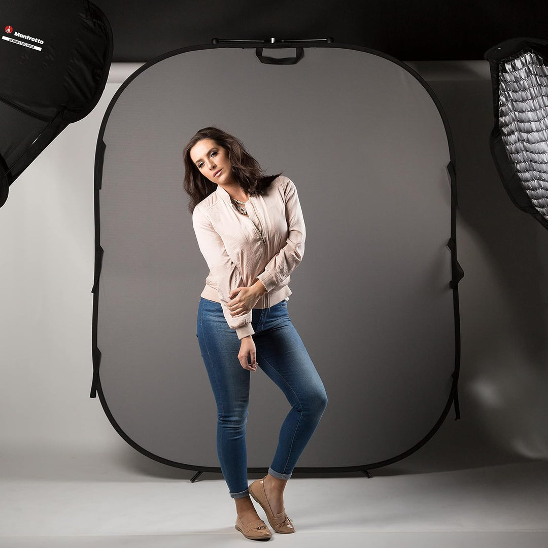 Manfrotto LL LB56GB 1,5 x 1,8 m, faltbar, beidseitig verwendbar, Hintergrund Schwarz/Mid Grey, Grey