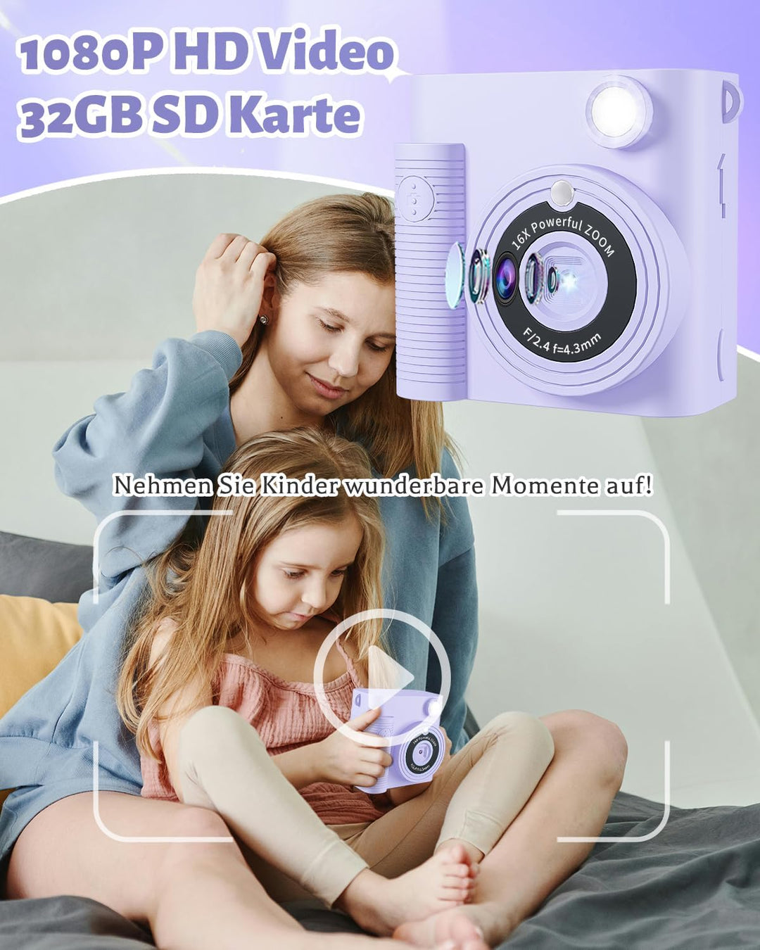 CKATE Kinder Fotokamera Sofortdruck, Kinder Kamera mit 2 Shutters, 1080P HD Sofortbildkamera 32G SD