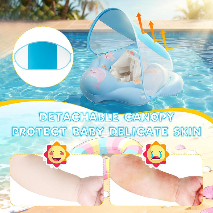 Schwimmring Baby mit abnehmbarem Sonnenschutz Mit Glocke Baby Float Schwimmsitz Kinderbecken Schwimm