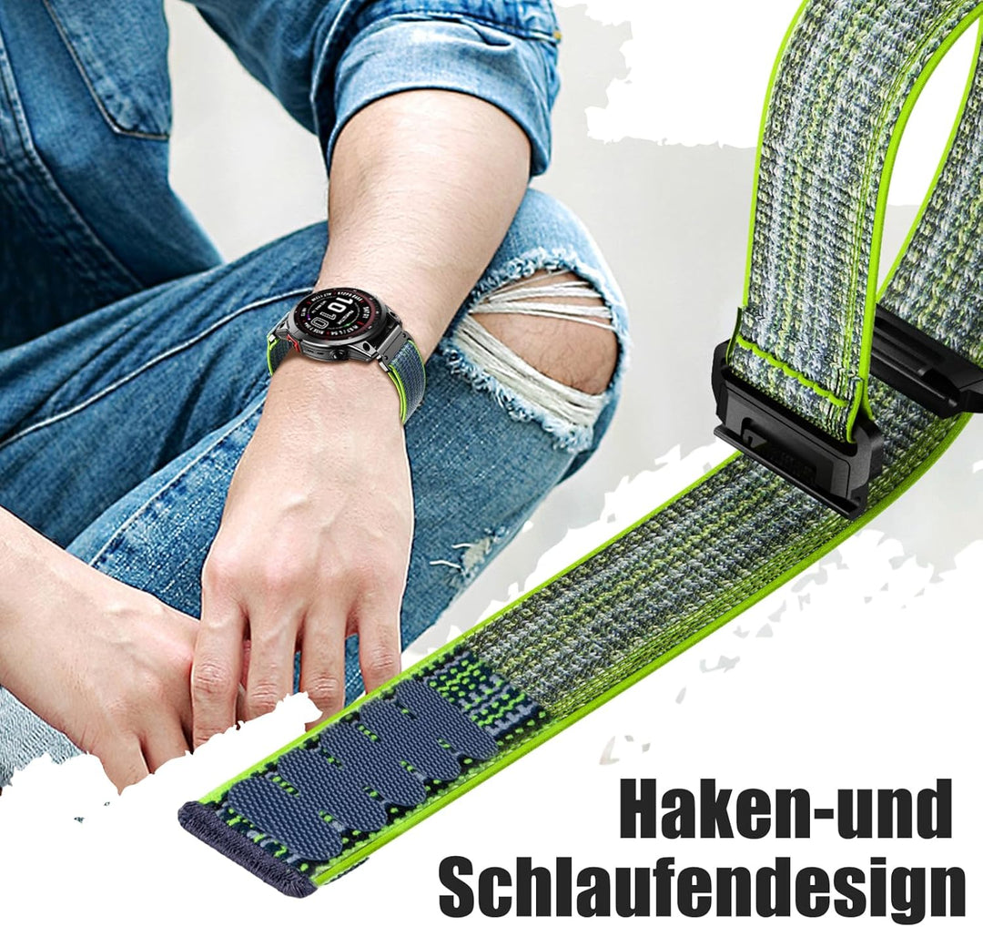 ANBEST 22mm Nylon Armband für Garmin Fenix 7 Pro/6 Pro/Fenix 8 47 mm Armband, Schleife Klettband für