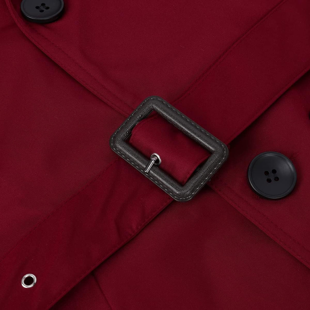 AOWOFS Herren Zweireihiger Trenchcoat mit Gürtel Revers Lang Mantel Business Jacke Frühling Übergang