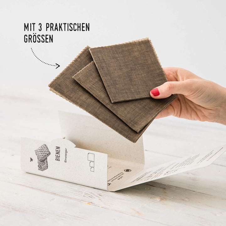 beegut Leinen Bienenwachstücher Set (3 Stück) aus Deutschland, nachhaltige Lebensmittelverpackung fü