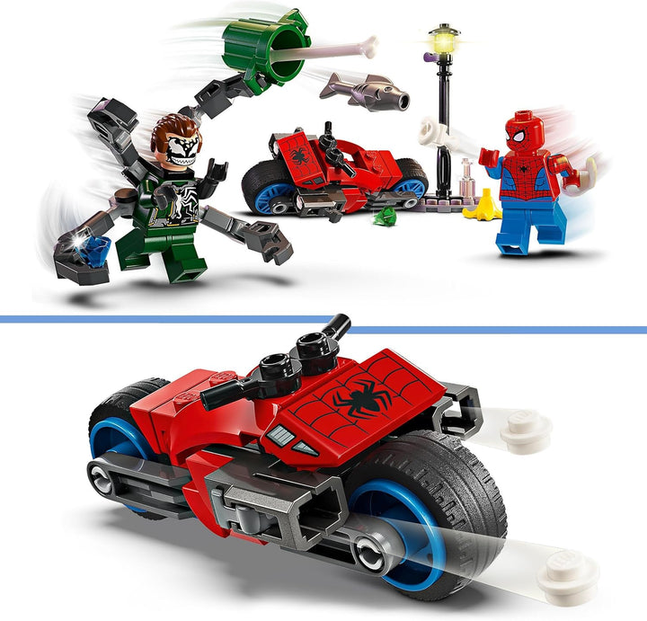 LEGO Marvel Motorrad-Verfolgungsjagd: Spider-Man vs. Doc Ock, Superhelden-Spielzeug für Kinder mit F