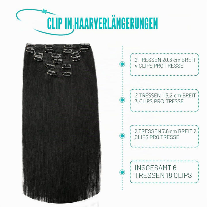 SURNEL Clip in Extensions Echthaar 50cm 120 Gramm Remy Clip in Echthaar Glatt Jet Schwarz Clip Human