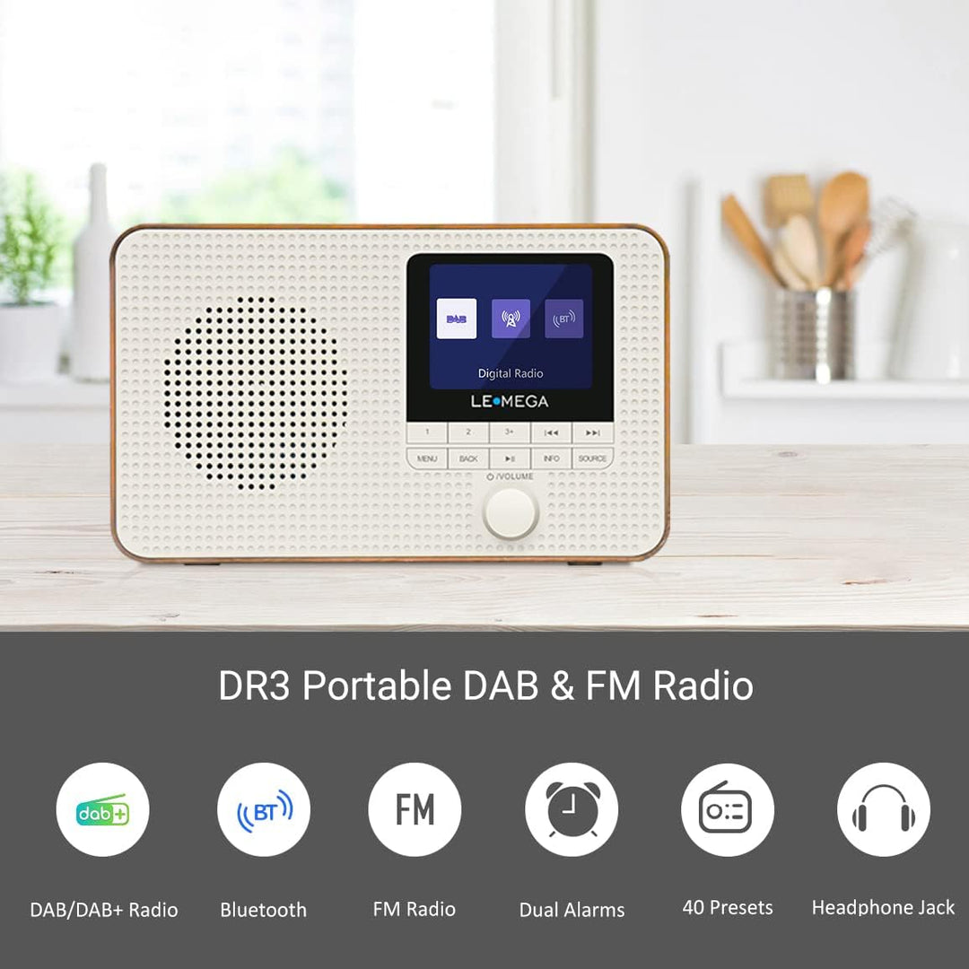 LEMEGA DR3 Tragbares DAB Plus/FM Digitalradio Batteriebetrieben,Radio Büro DAB Bluetooth, Kopfhörera