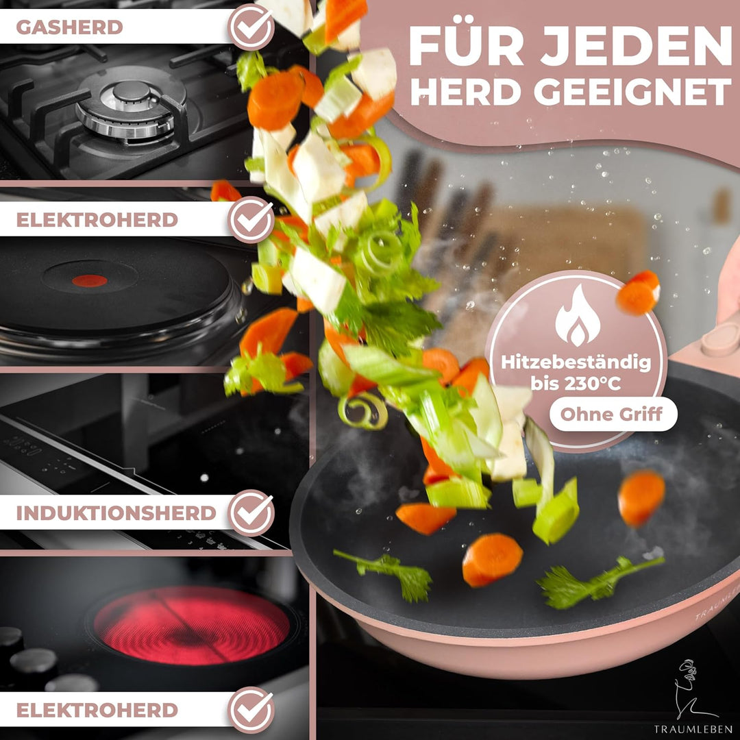 NEU Pfannenset 2-teilig 24, 28 cm mit abnehmbarem Griff, Antihaftbeschichtung, PFOA frei, für Indukt