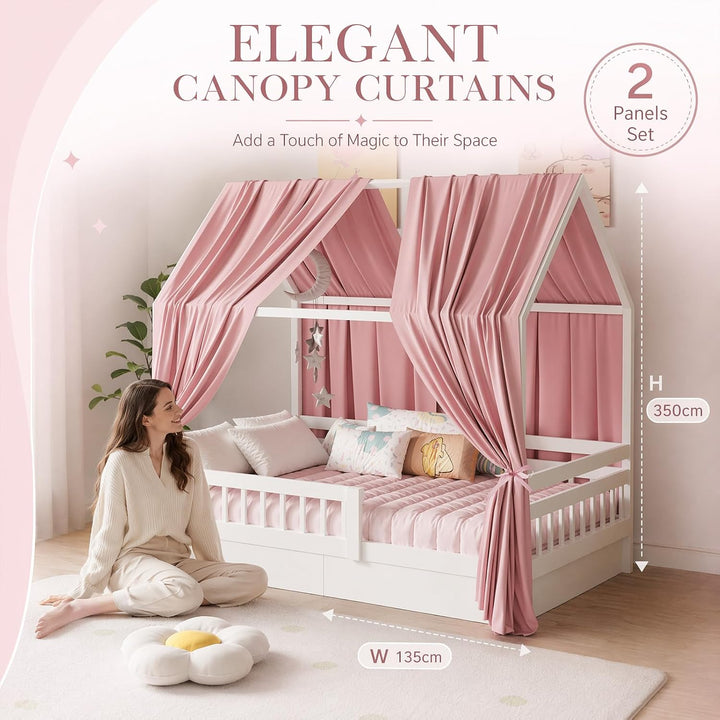 2 Stück Hausbett Himmel Set, Musselin Betthimmel für Kinderbett, weicher &amp; atmungsaktiver Baldachin