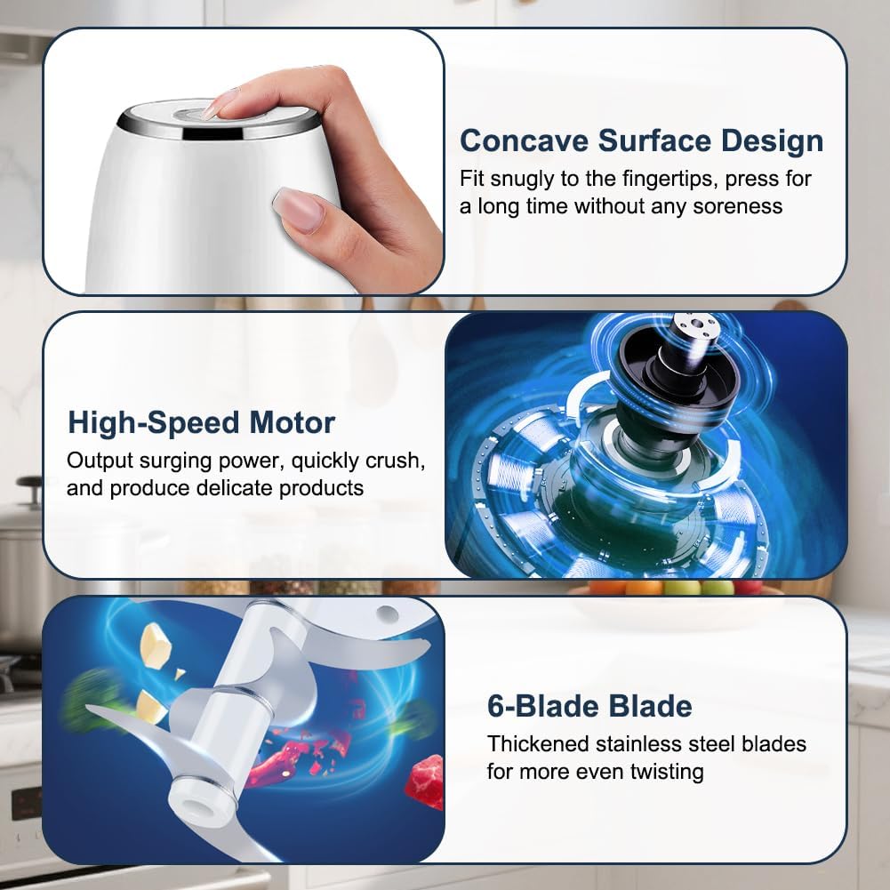 Zerkleinerer Küche Elektrisch Mini Zwiebelschneider - 350ml Multizerkleinerer Kabelloser USB-Aufladu