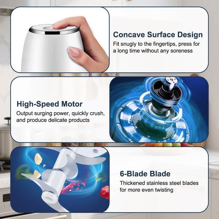 Zerkleinerer Küche Elektrisch Mini Zwiebelschneider - 350ml Multizerkleinerer Kabelloser USB-Aufladu