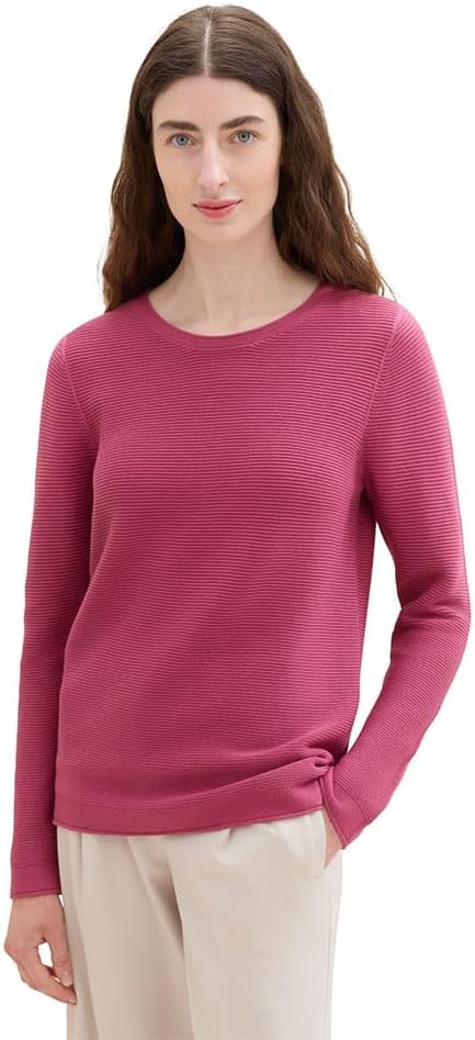 TOM TAILOR Damen Basic Strickpullover aus Bio-Baumwolle M 16348 - Pink Velvet, M 16348 - Pink Velvet