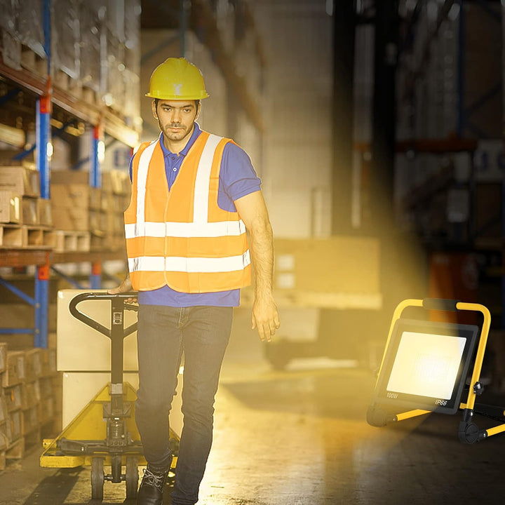 LED Flutlicht Baustrahler Tragbare 200W Warmweiss - inkl. Standgestell und Tragegriff- Aussenleuchte
