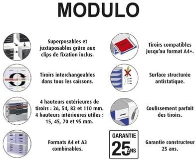 Exacompta 325003D Ablagesystem Modulo A4, 3 laden Classic, lichtgrau/blau Lichtgrau/Blau 3 Laden, Li