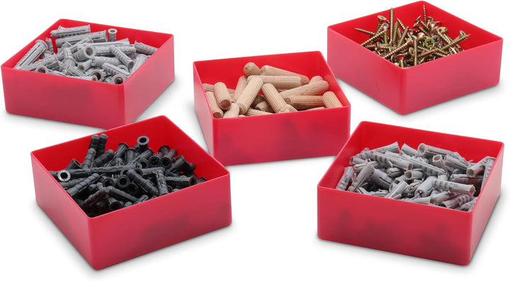 1a-TopStore 25 Stück Einsatzkasten Serie E40, farblich sortiert, 5 Farben u. 4 Grössen, aus Polystyr