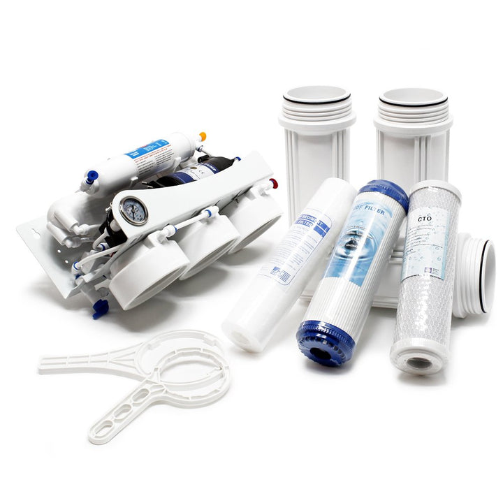 Naturewater 5 Stufen Umkehrosmose 180 L/Tag mit Druckerhöhungspumpe und Druckanzeige, RO Omsoseanlag