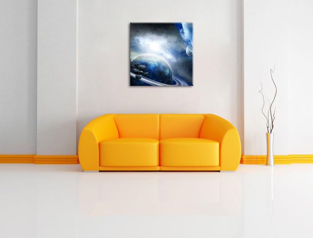 Pixxprint Planeten und Meteoriten im Weltraum, Format: 70x70 auf Leinwand, 70x70