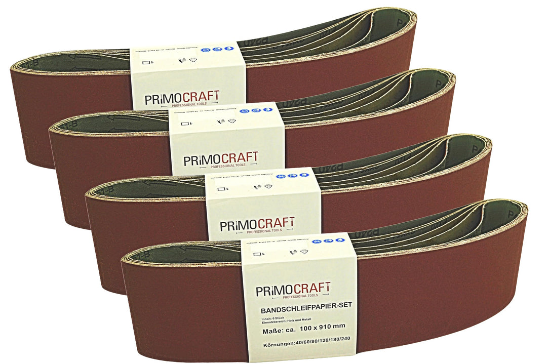 24x Bandschleifpapier 100 x 910 mm - Körnung 40/60/80/120/180/240 Mix je 4x pro Korn - Schleifband f