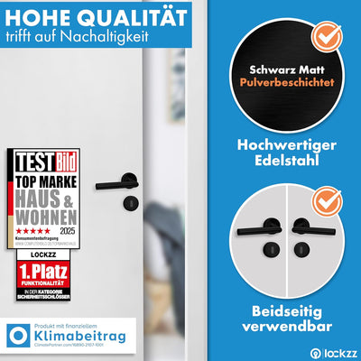 lockzz Türgriff Drückergarnitur Würzburg-II, Edelstahl schwarz matt, Türbeschlag für Zimmertüren, Ru