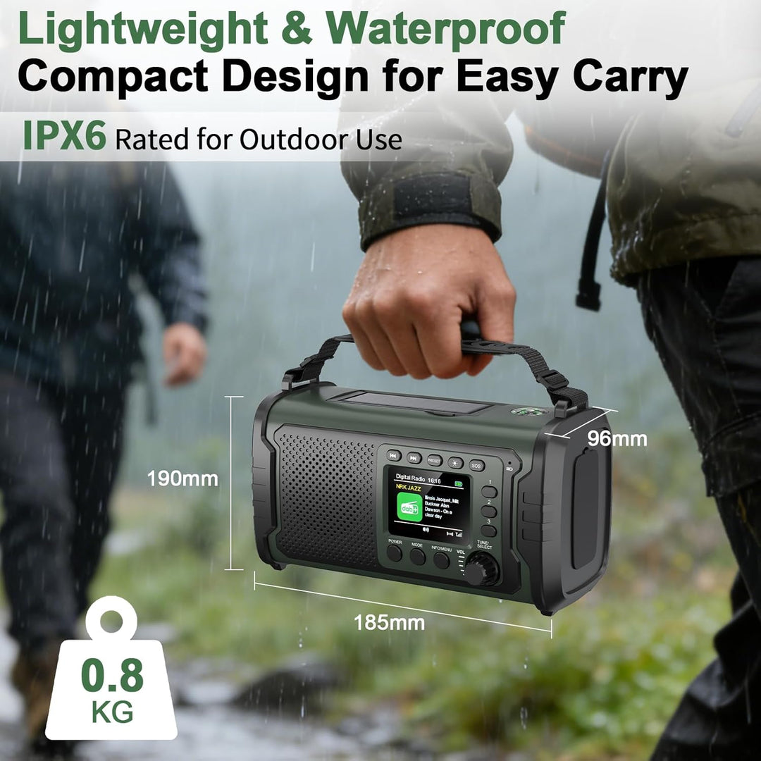 27000mAh DAB+/FM Notfallradio mit Powerbank – Tragbares Solar- & Kurbelradio mit Bluetooth 5.3, SOS,