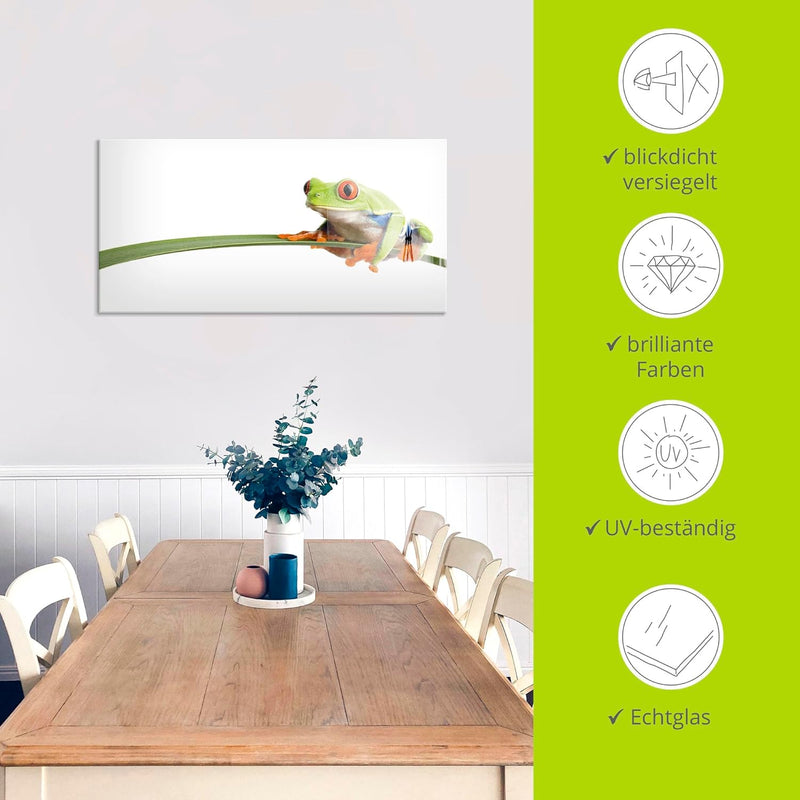 ARTland Glasbilder Wandbild Glas Bild einteilig 60x30 cm Querformat Natur Tiere Frosch Laubfrosch Bl