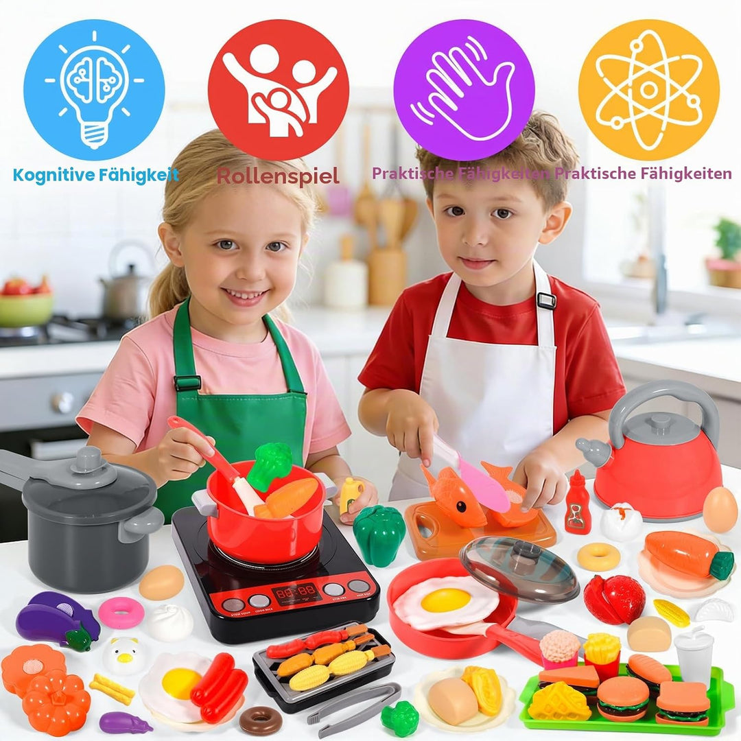 102 Pcs Spielküche Zubehör, Kinderküche Zubehör Outdoor, Küchenspielzeug Rollenspiel, mit Kinder Koc