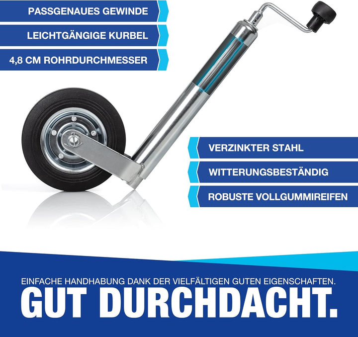 NTG Stützrad für Anhänger | Vollgummireifen | 150kg Stützlast | 46 bis 68 cm höhe | verzinkter Stahl