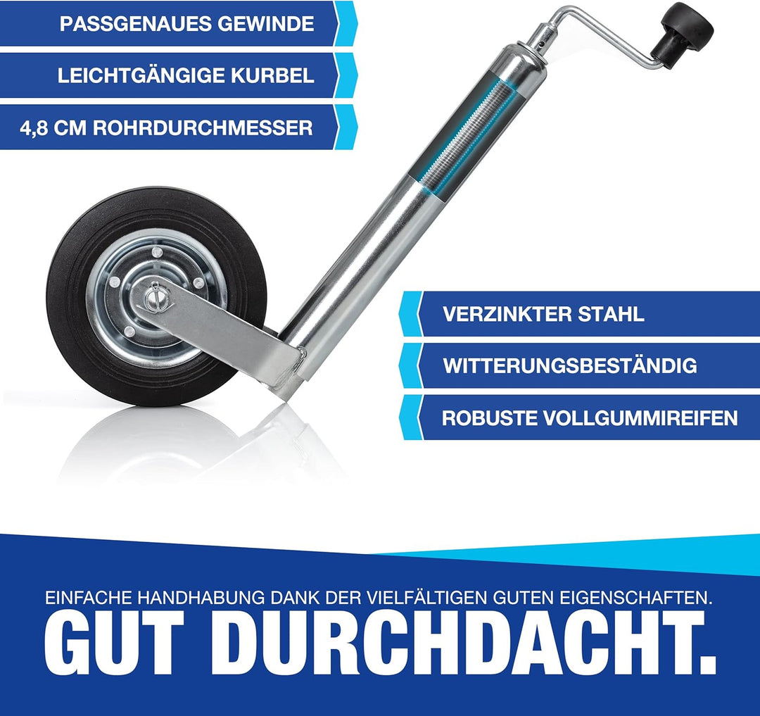 NTG Stützrad für Anhänger und Wohnwagen | Vollgummireifen | 150kg Stützlast | 46 bis 68 cm Höhe | Ve
