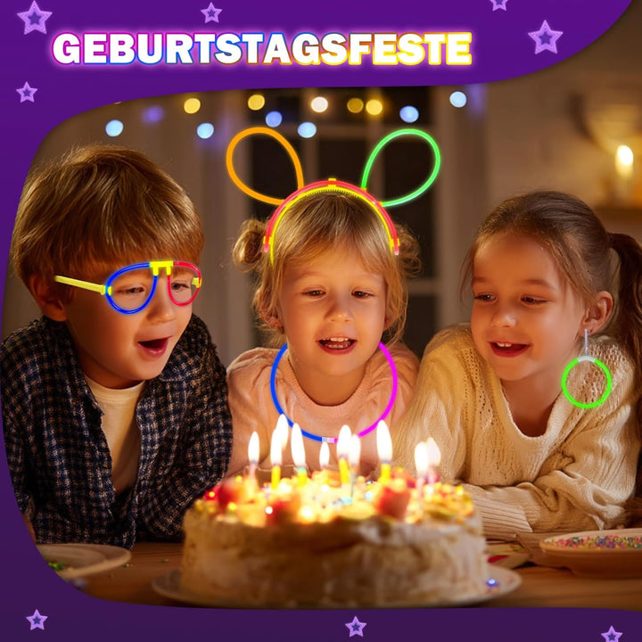 Knicklichter Party Set,100 Stück Leuchtstäbe 130 Verbinder,Neon Knicklichter Ketten und Leuchtbrille