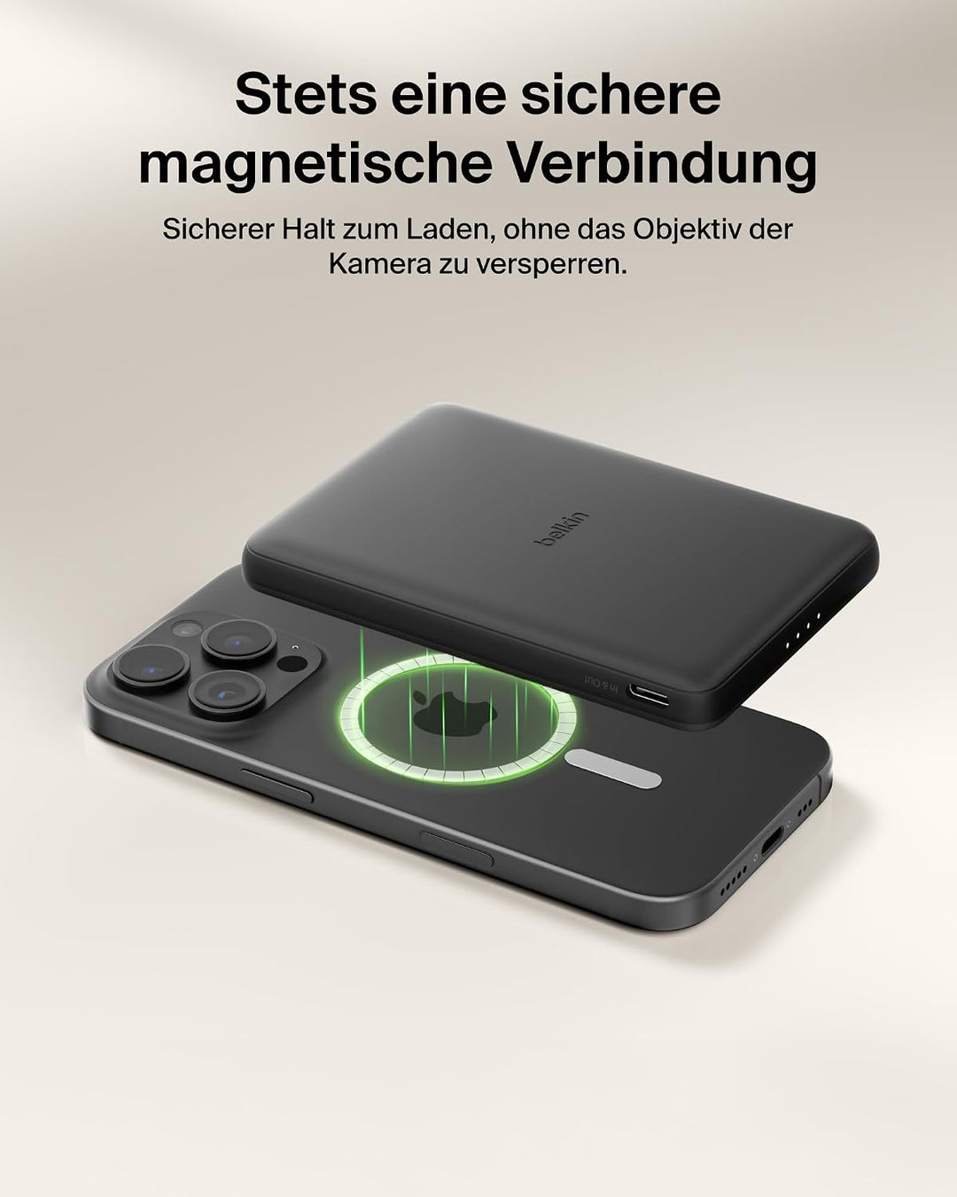 Belkin BoostCharge 5000mAh Magnetische Power Bank, USB-C-Port – Schwarz | 5K Powerbank Kabellos, Mag